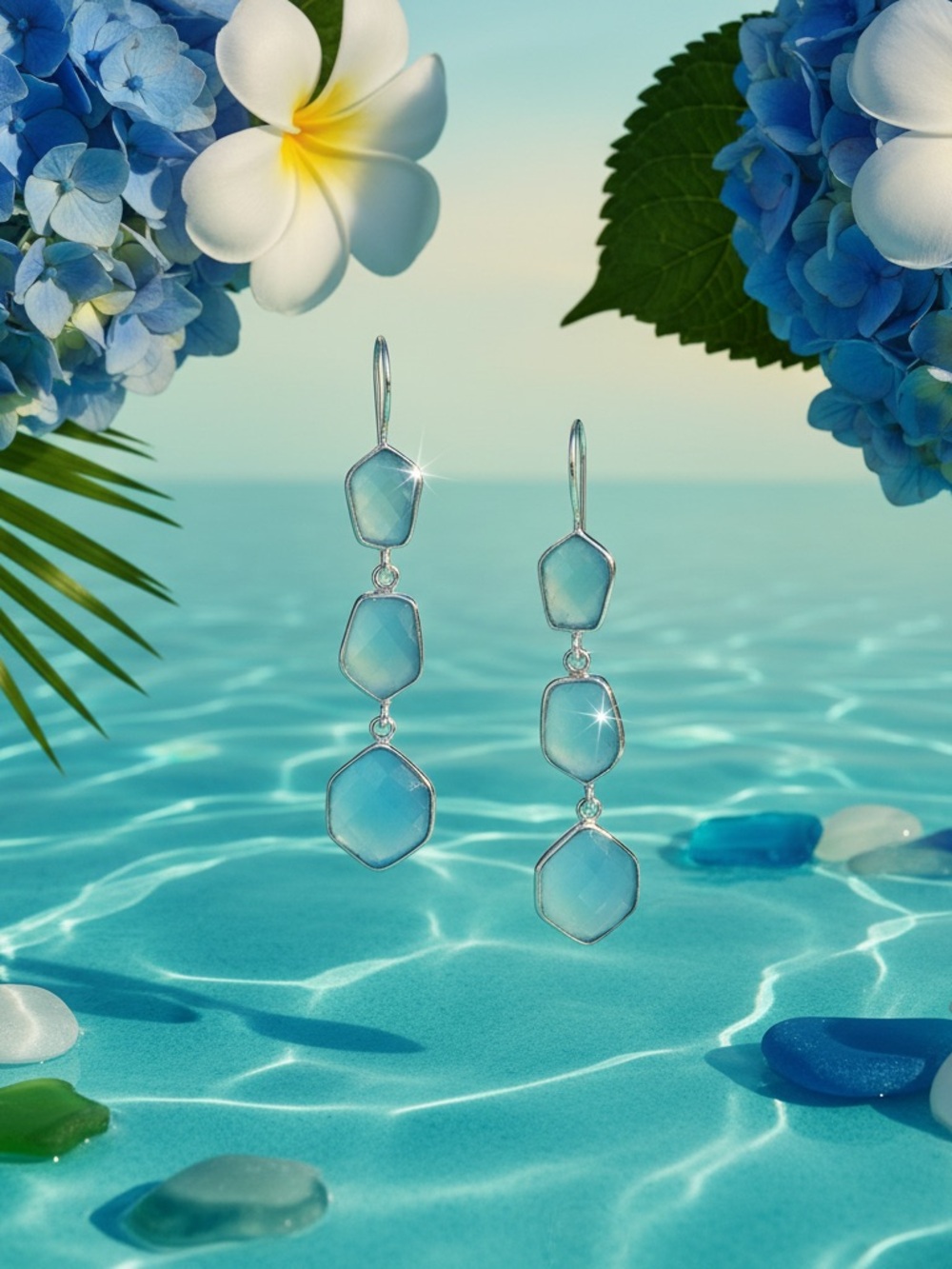 Seafoam Blue Faceted Drop Earrings - Women Jewelry